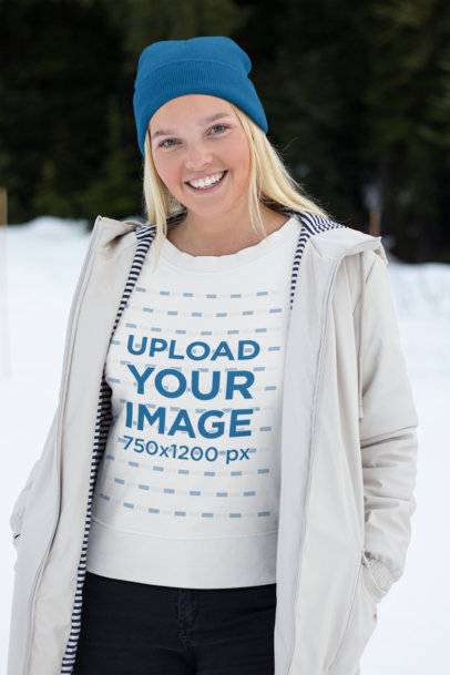Sweatshirt Mockup of a Smiling Blonde Woman in Winter 25080
