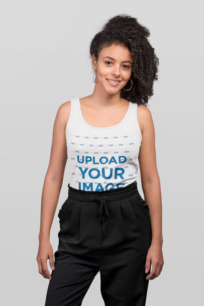 Heather Tank Top Mockup of a Smiling Woman with a Kinky Ponytail 23959