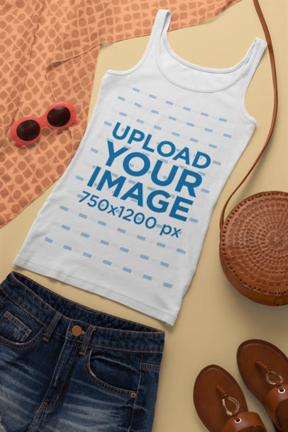 Outfit Mockup of a Tank Top and Jeans Next to Sandals and Sunglasses 26555