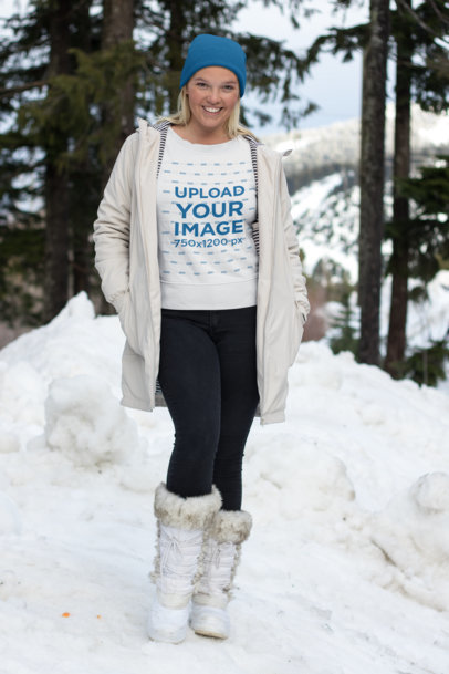Sweatshirt Mockup of a Blonde Woman at a Snowy Landscape 25089