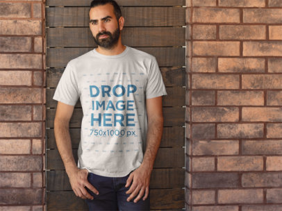 Bearded Man in Front of a Brick Wall T-Shirt Mockup