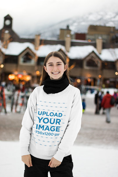 Sweatshirt Mockup of a Girl Smiling in a Winter Scenario 25429