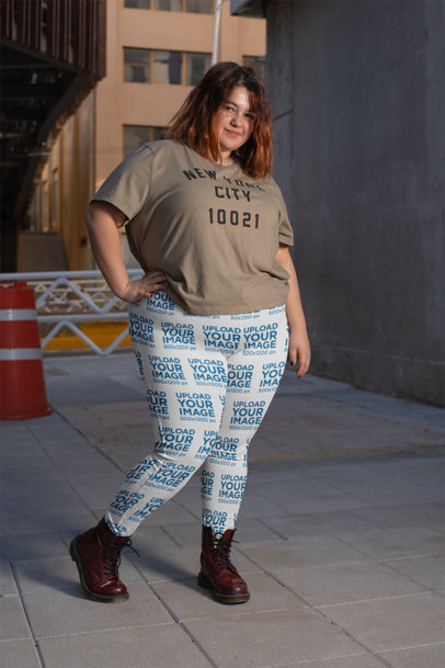 Plus Size Leggings Mockup of a Trendy Woman in an Urban Scenario 24907
