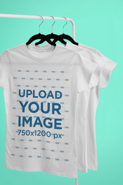 Mockup of Hanging T-Shirts over a Solid Background
