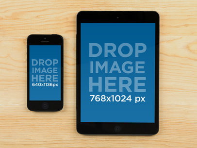 iPhone and iPad Mockup Featuring a Wooden Surface