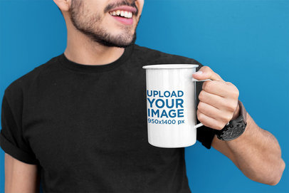21 Oz Enamel Mug Mockup of a Man with a Beard 26936a