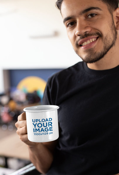 12 Oz Mug Mockup of a Bearded Man Smirking to the Camera