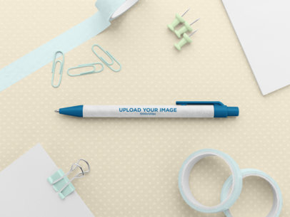 Mockup of an Eco-Friendly Pen with Colorful Office Supplies