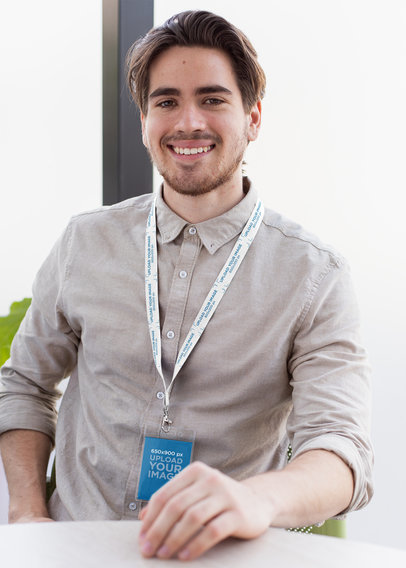 Lanyard Mockup Featuring a Bearded Man at an Office