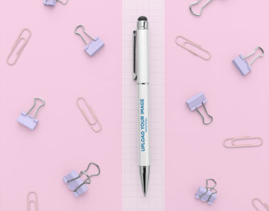 Mockup of a Promo Pen at a Colorful Setting with Office Clips 23582