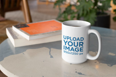 15 Oz Mug Mockup Next to a Couple of Books