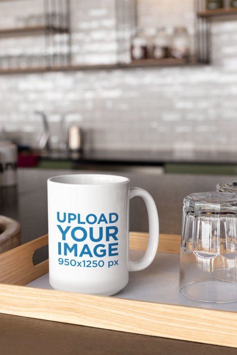 15 Oz Mug Mockup on a Small Wooden Tray