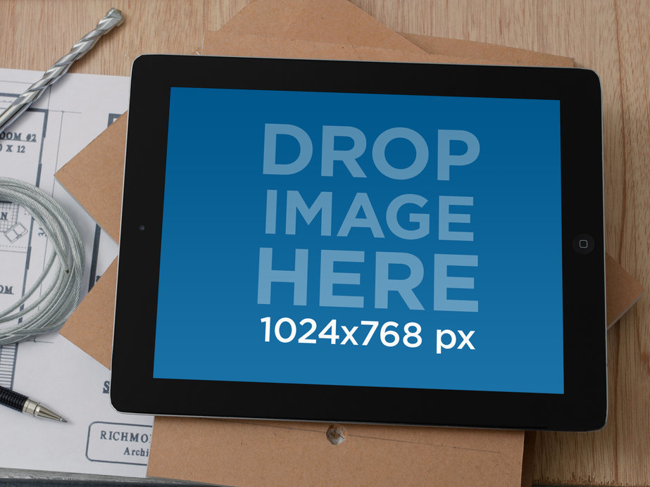 Mockup of an iPad Placed on a Workbench