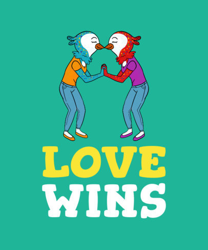 Love Wins T-Shirt Design with a Bird Couple Illustration 1292d
