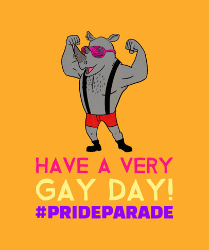 LGBTQ Pride T-Shirt Design Featuring a Muscled Cartoon Rhino 1292e