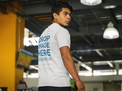 Back Shot of a Man at the Gym T-Shirt Mockup