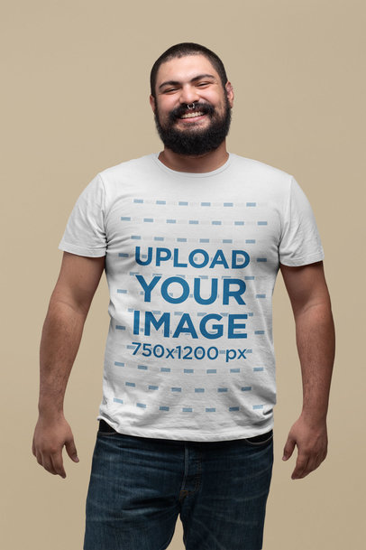 Plus Size T-Shirt Mockup Featuring a Smile Bearded Man