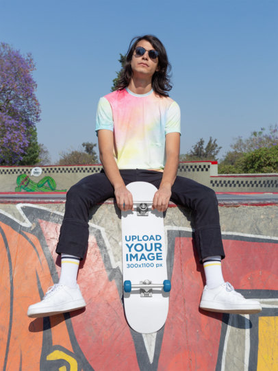 Mockup of a Cool Man Holding a Skateboard 27192