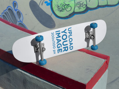 Mockup of a Skateboard Lying on the Floor at a Skatepark 