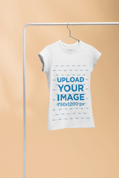 Mockup of a Women's T-Shirt on a Hanging Pipe