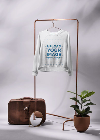 Mockup of a Crewneck Sweatshirt for Women Hanged Next to a Decorative Plant