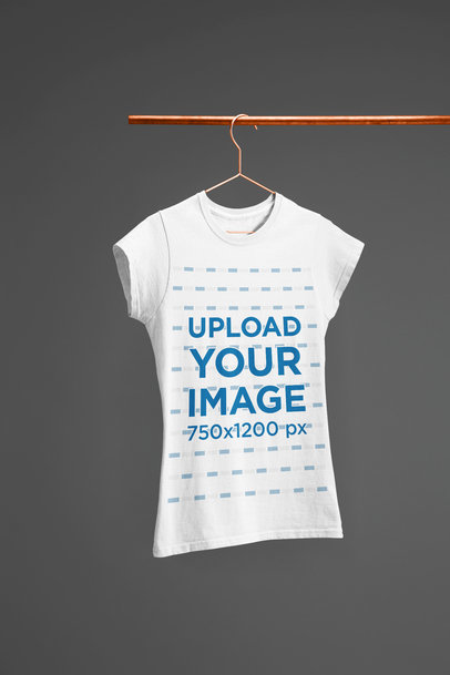Minimal Mockup of a Women's T-Shirt Hanging from a Copper Pipe
