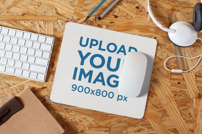 Mousepad Mockup Lying on a Particle Board Desk 
