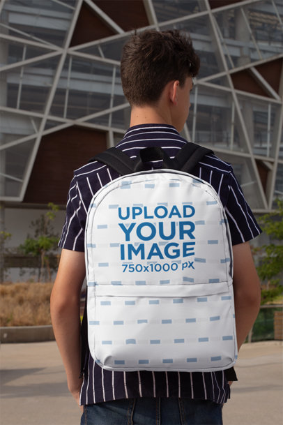 Mockup of a Kid with a Backpack Walking to School