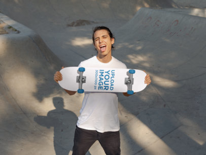 Skateboard Mockup Featuring a Male Skater Making a Crazy Face 27203