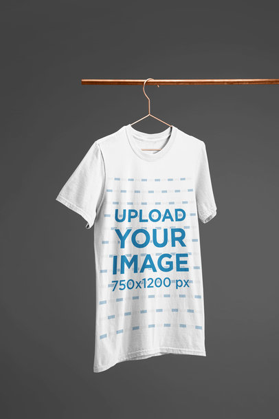 Minimalist Mockup of a  Men's T-Shirt Hanging from a Copper Tube