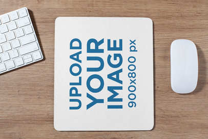 Mockup of a Mousepad Between a Keyboard and a Mouse