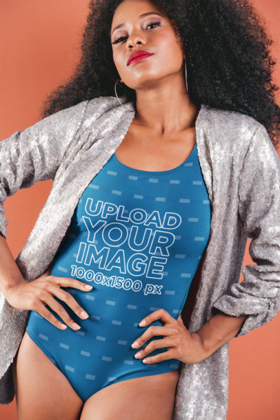 Swimsuit Mockup of a Woman Covering with a Sequin Cardigan 26572