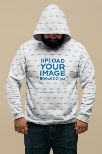 Plus Size Hoodie Mockup of a Man Against a Flat Background