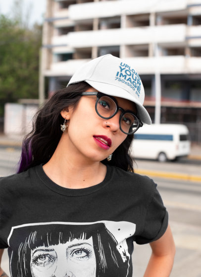 Dad Hat Mockup Featuring a Woman in the Street