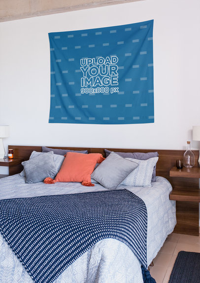 Wall Tapestry Mockup in a Decorated Bedroom 27392