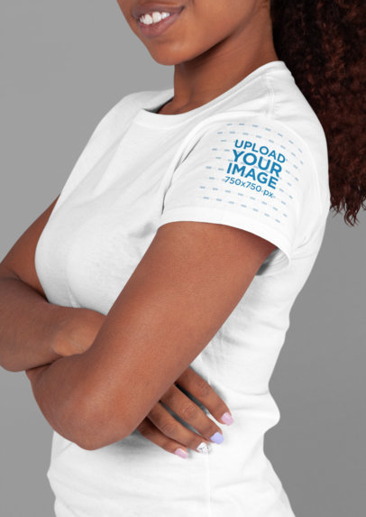 T-Shirt Sleeve Mockup of a Woman with Her Arms Crossed 