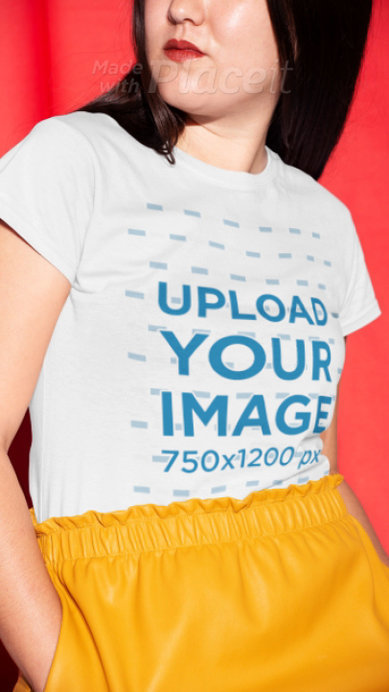 T-Shirt Video Featuring a Woman with Red Lips against a Colored Background