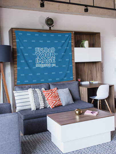 Wall Tapestry Mockup Hanging in a Modern Studio