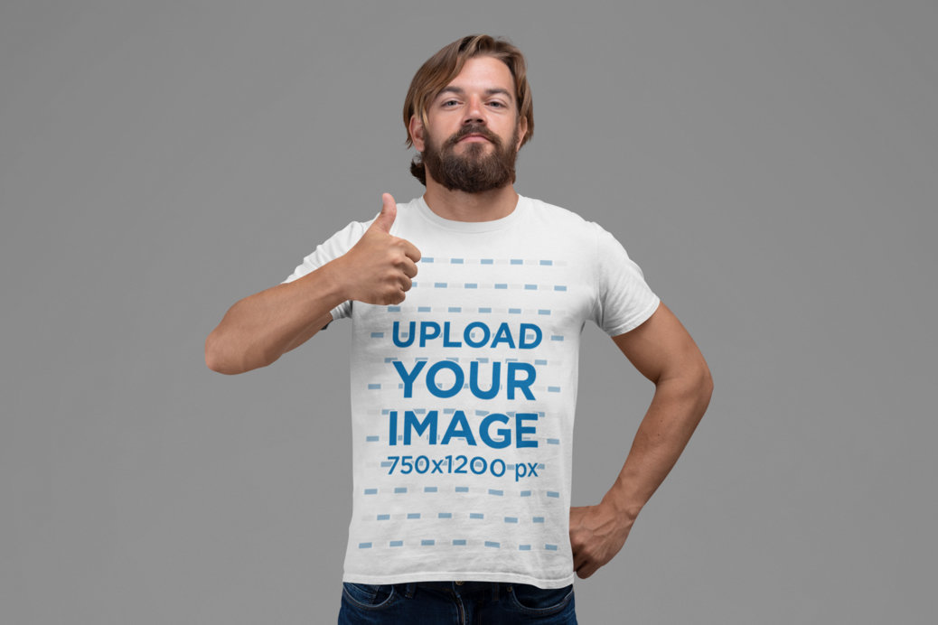 T-Shirt Mockup Featuring a Man Giving a Thumbs Up