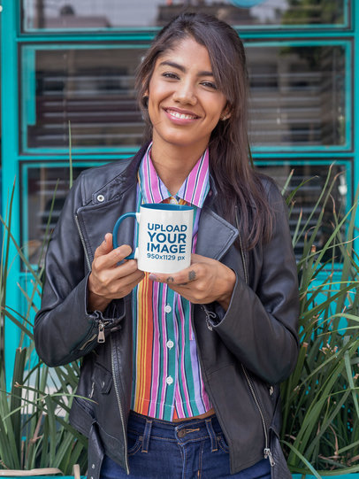 11 oz Two Toned Mug Mockup of a Smiling Woman