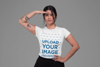 T-Shirt Mockup of a Woman Doing a Patriotic Salute