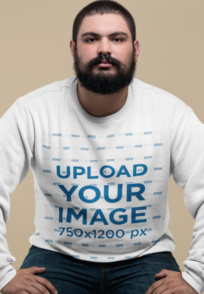 Plus Size Crewneck Sweatshirt Mockup of a Tough-Looking Man