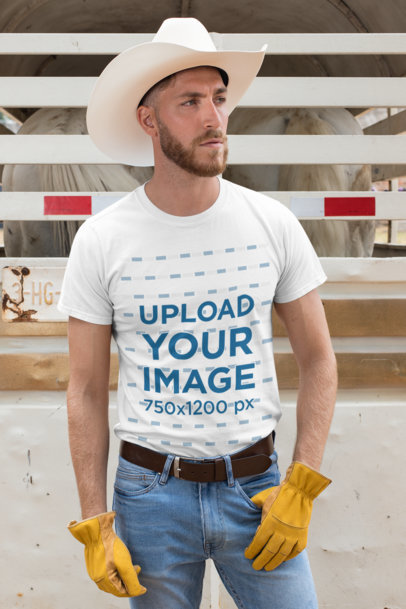 T-Shirt Mockup Featuring a Cowboy Man at a Stable