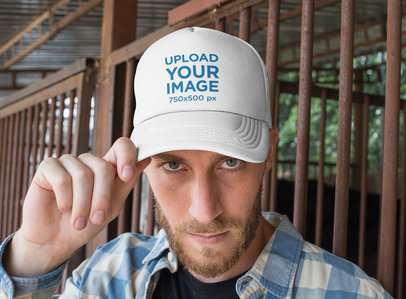 Trucker Hat Mockup Featuring a Modern Cowboy