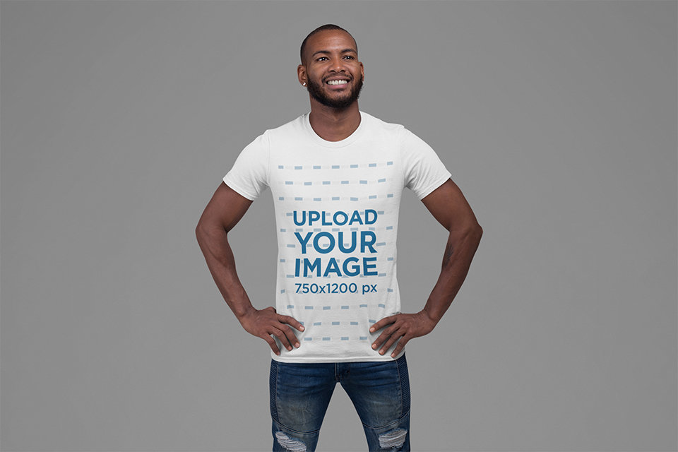  T-Shirt Mockup Featuring a Bearded Man in a Patriotic Pose