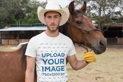 T-Shirt Mockup of a Cowboy Man with a Horse