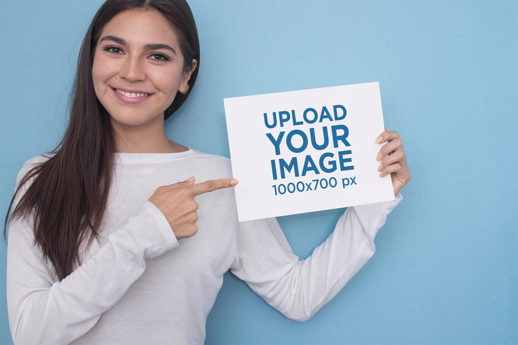 A4 Flyer Mockup Featuring a Long-Haired Woman Against a Solid Color Backdrop 