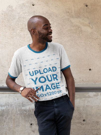 Ringer T-Shirt Mockup of a Stylish Man Leaning on His Arm