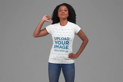 Patriotic Mockup of a Woman Pointing at Her T-Shirt