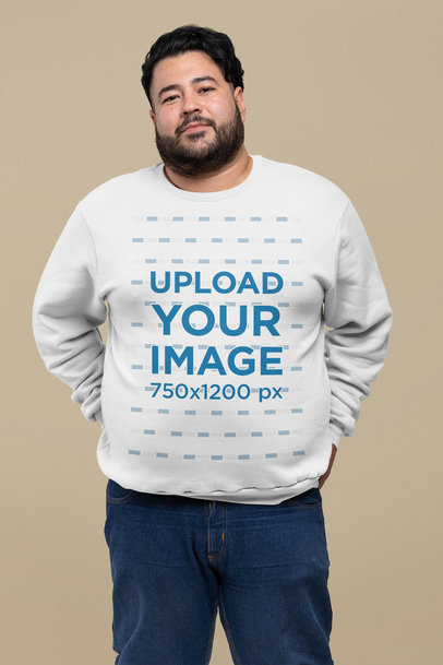 Mockup of a Bearded Man Wearing a Plus Size Sweatshirt at a Studio
